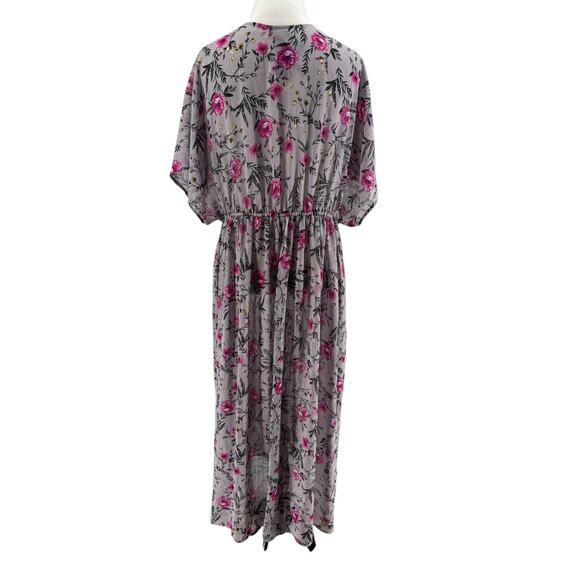 Torrid Plus Gray Pink Floral Lurex Sheer Duster Kimono Swim Cover-Up 00/0 NEW - Picture 3 of 5